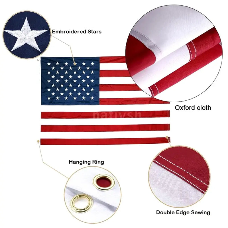 Polyester Embroidered Star American Flag Weatherproof Banner with Grommets Patriotic Home Garden Decor Outdoor Yard House Flag